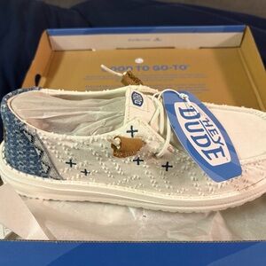 Hey Dude boho White and Blue Casual Shoes